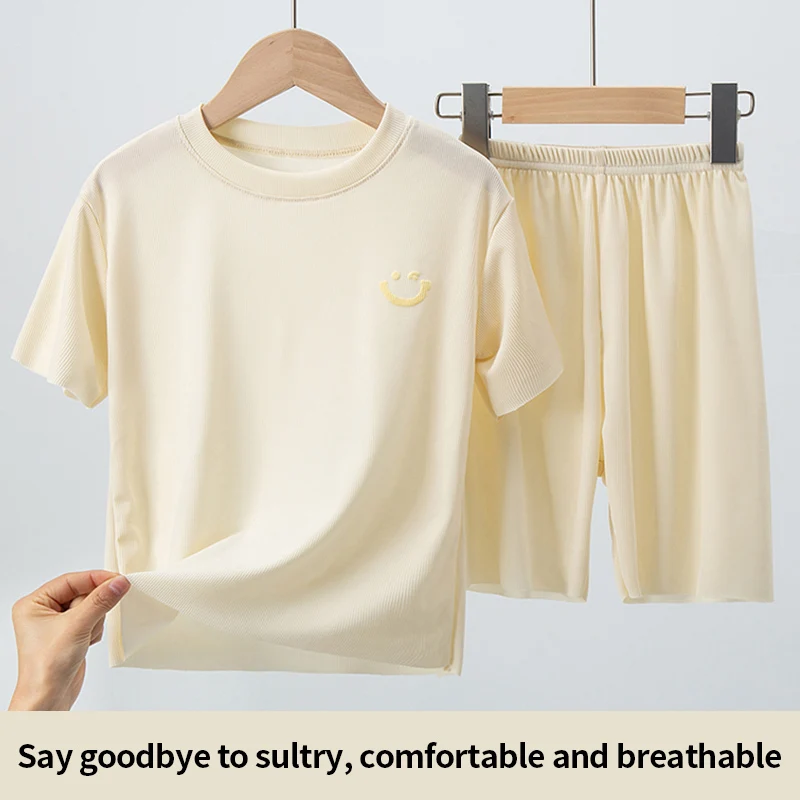 Kinder-Seiden pyjama, sommerliche, dünne Kurzarm shorts, 2-teiliges Set aus großen Jungen-und Mädchen bekleidung