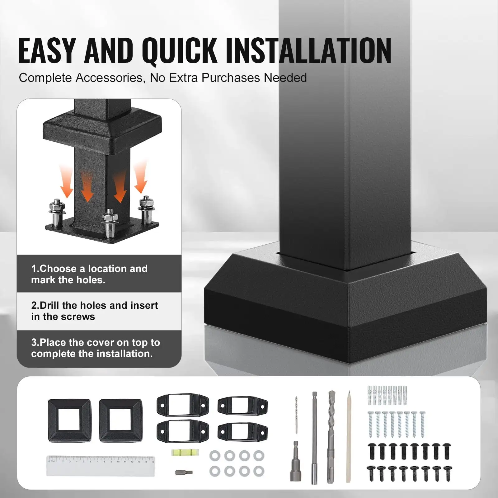 2-3 Handrails for Outdoor for Seniors Porch Deck Black Square Tube Steel