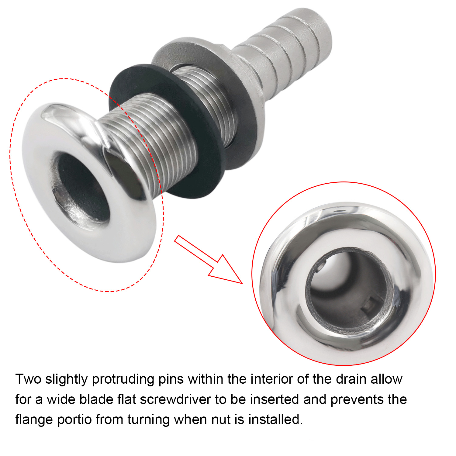 1/2 ",3/4",1 ",1-1/4" Farpado Extra Longo Reta Thru-Hull Marinha Aço Inoxidável 316 Barco Thru Dreno Conector Conexões com Porca &