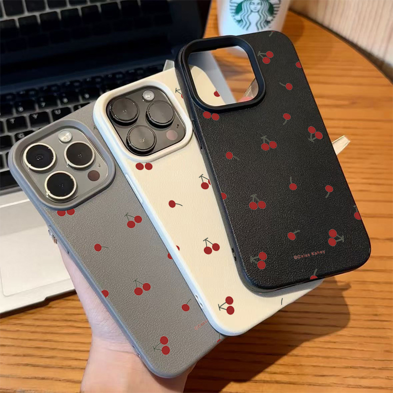 For iPhone 16 15 14 13 12 11 Pro Max CaseCute Cartoon Cherry Lichee Pattern Silicone Cover For iPhone XS Max XR 16 15 Plus Funda