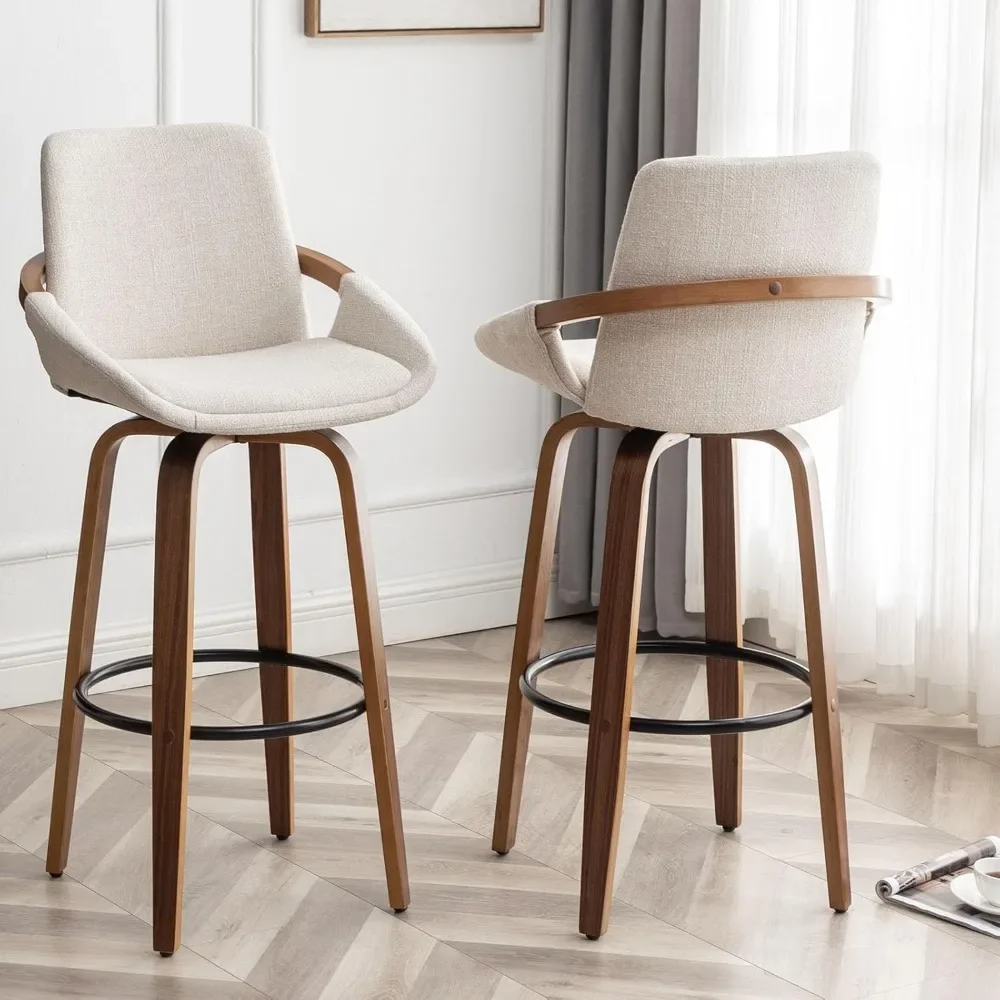 25.6"Bar Height Barstools Set of 2,Mid Century Modern Retro Bar Chairs Upholstered and Walnut Wood Frame