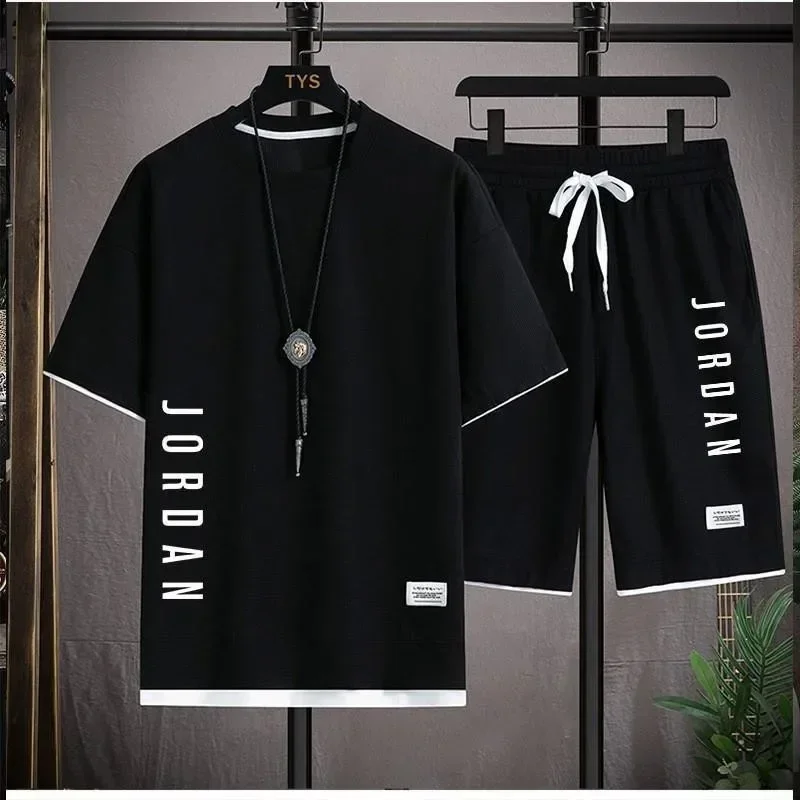 Stijlvol casual T-shirt + shorts set Sportset voor heren Los, comfortabel laag Run 2025, heren zomerwafelpak