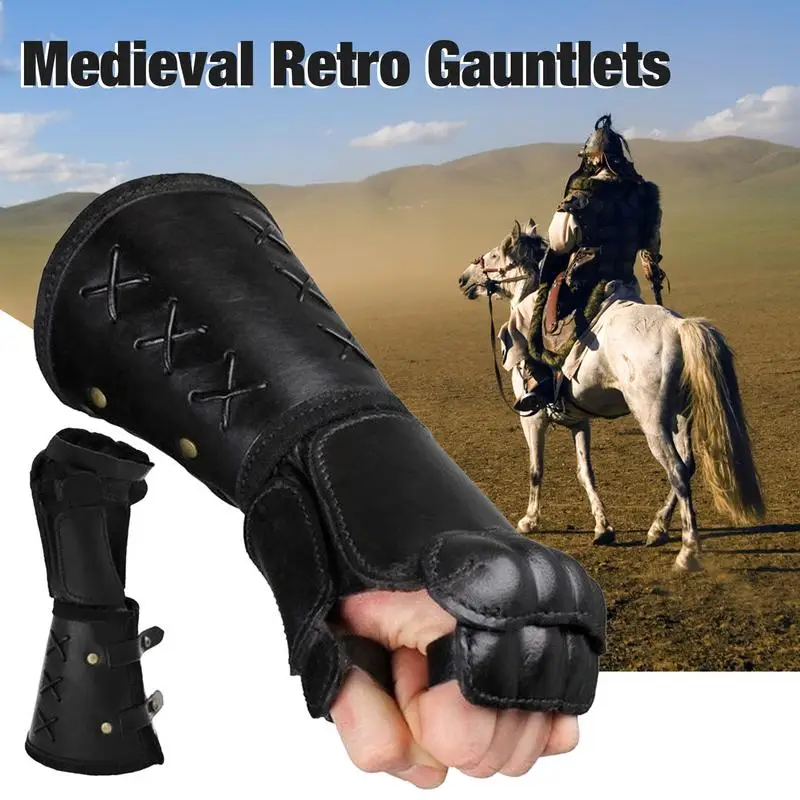 Mittelalter liche Leder armbänder lange Handschuhe Männer Cosplay Ritter Handschuh Armband Zubehör Vam braces Arm Manschette neu