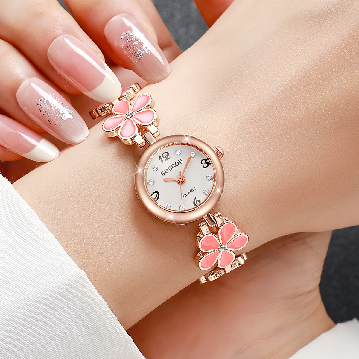 Moda flor pulseira pulseira relógios femininos senhoras diamante árabe numeral dial relógios de pulso reloj mujer (sem caixa)