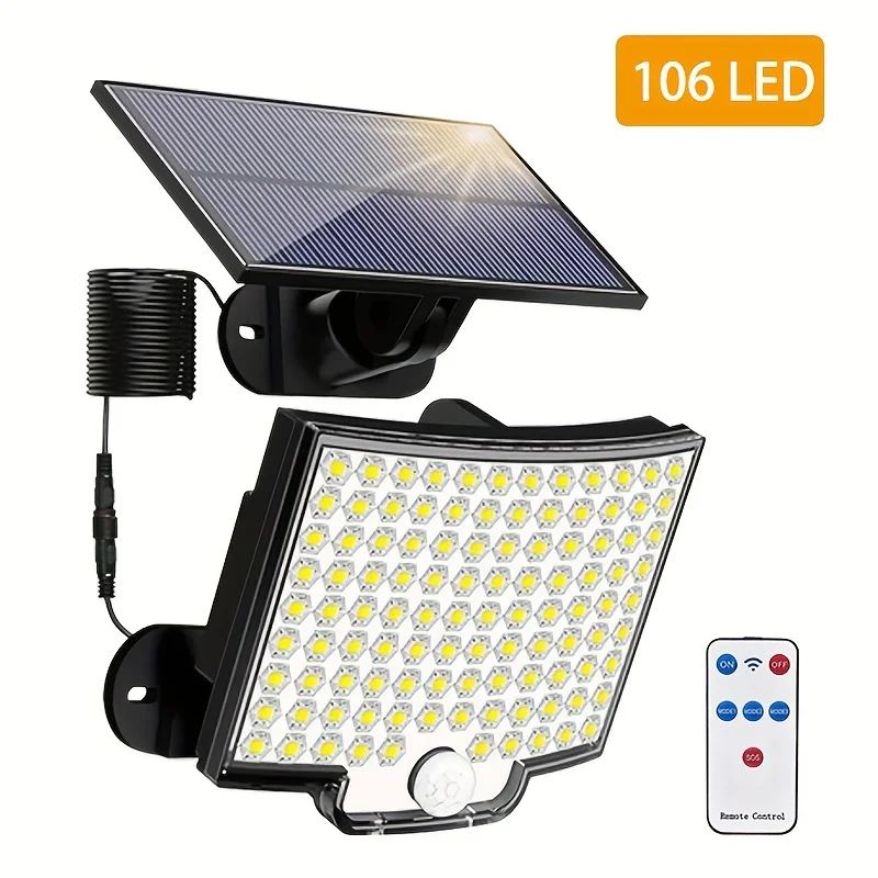 1PC 106LED Luci esterne solari Sensore di movimento super luminoso LED solare IP65 Impermeabile 3 modalità di illuminazione per lampada da parete da giardino