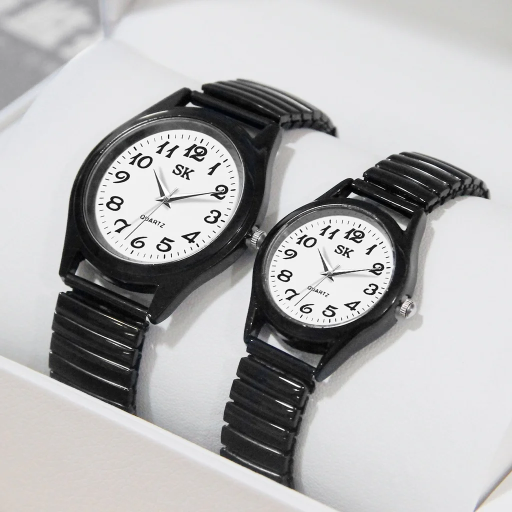 Reloj de negocios para hombre y mujer, conjunto de reloj de pareja, conjunto de reloj de cuarzo con correa elástica de estilo bohemio romántico (caja no incluida)