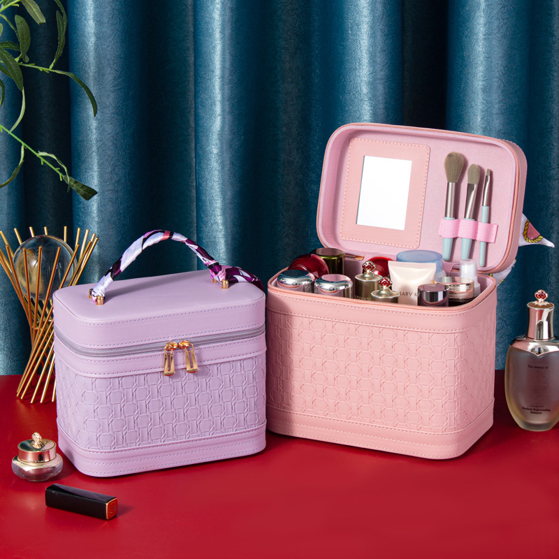 Bolsa de maquillaje de viaje con espejo, organizador de maquillaje impermeable portátil, estuche de cosméticos, regalo de cumpleaños para niñas y mujeres, 1 unidad