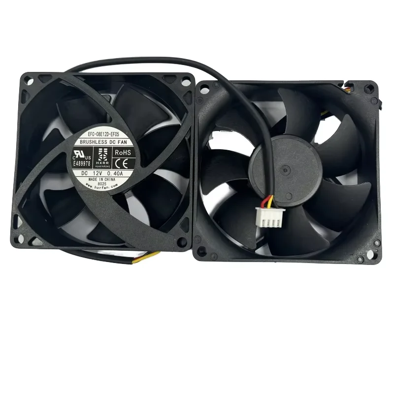 ยี่ห้อใหม่ DC12V 0.4A 80 มม.x 80 มม.x 25 มม.ใหม่ EFC-08E12D-EF05 3 สาย 4-pin พัดลมระบายความร้อน