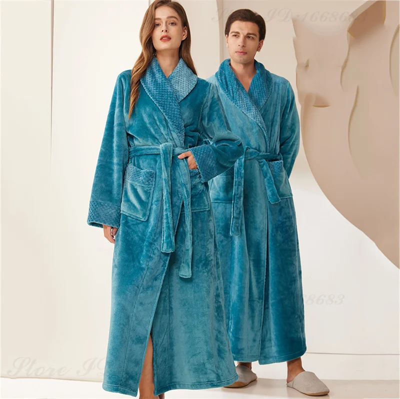 コーラルフリースバスローブ,厚手で暖かいフランネルドレス,男性用着物,家庭服,ラウンジウェア,秋冬