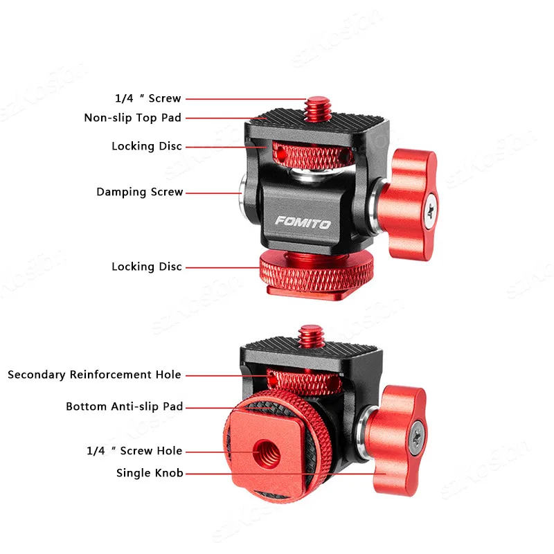 Mini Monitor Mount Holder Tripod Head with Cold Shoe Mount Adapter Swivel and Tilt Adjustable for Flash Microphone Fill Light