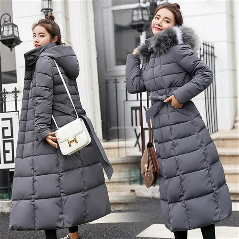 2023 neue Winter Jacke Frauen Parkas Pelz Kragen Mit Kapuze Baumwolle Gepolsterte Lange Mantel Koreanische Lose Warme Verdicken Outwear