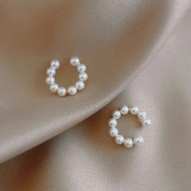 Pendientes coreanos elegantes de perlas de imitación para mujer, pendientes en forma de C con Clip, orejera sin perforación, pendientes minimalistas, joyería de moda