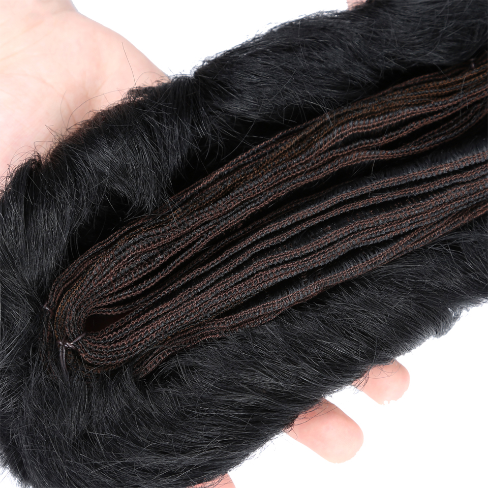 Pacotes naturais de cabelo humano com fechamento, máquina reta feita, extensões de cabelo curto, 1 pacote para cabeça cheia, 28PCs