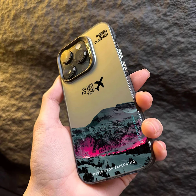 Funda de teléfono Mountain Peak Aircraft para IPhone 16 14 15 11 12 13 Pro Max 16E 7 8 Plus SE 2 XR X XSMAX cubierta IMD de atardecer a prueba de golpes