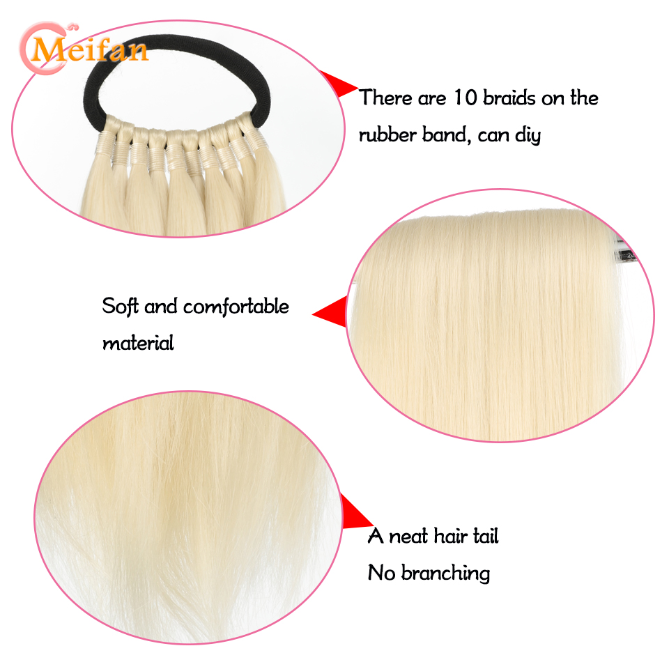 Meifan 18-32 Polegada longa reta extensão de rabo de cavalo com laço elástico natural macio falso rabo de cavalo sintético diy rabo de cavalo peruca
