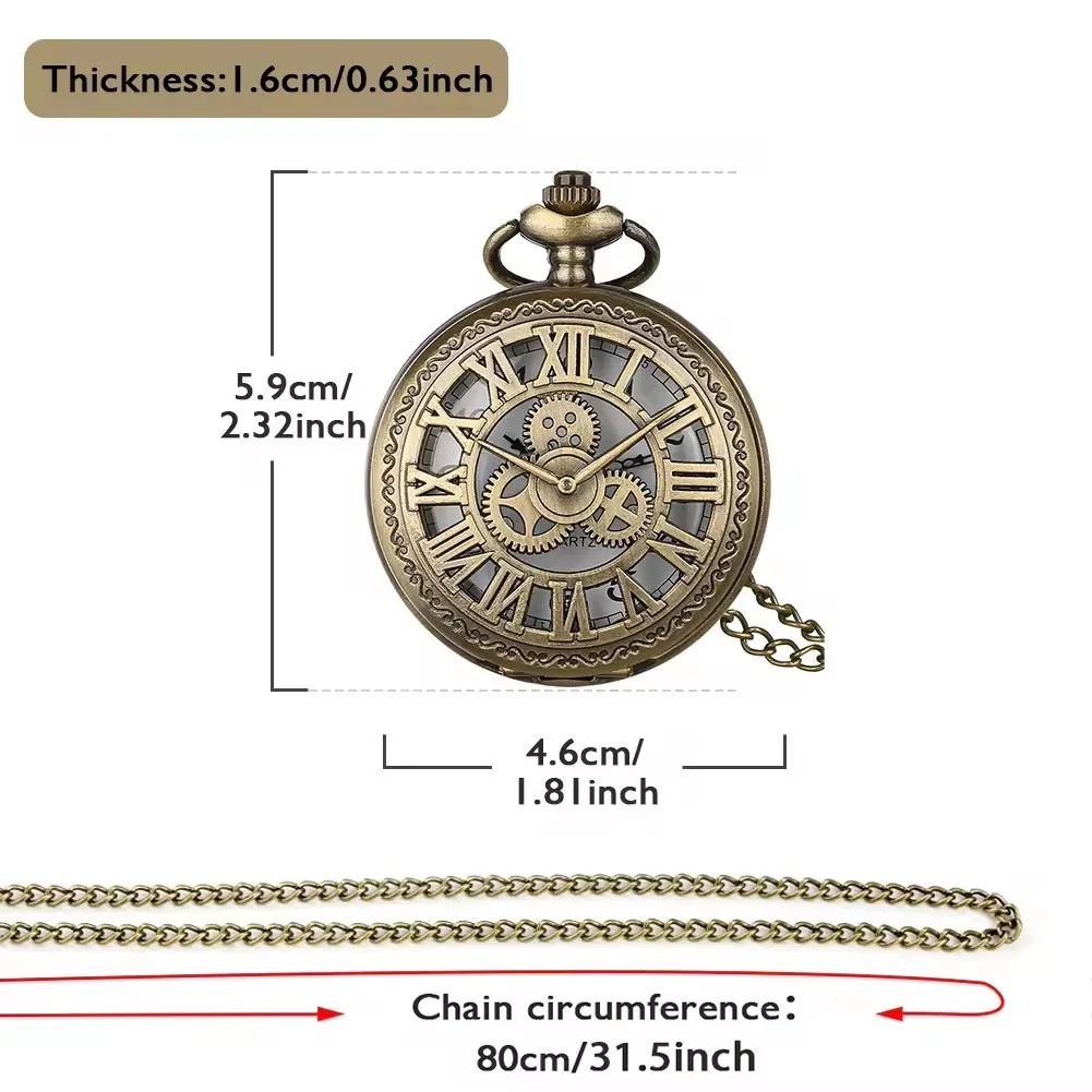 Antyczny Steampunk brązowy pusty mechanizm przekładni kwarcowy zegarek kieszonkowy wisiorek prezent z łańcuszkiem chłopcy mężczyźni