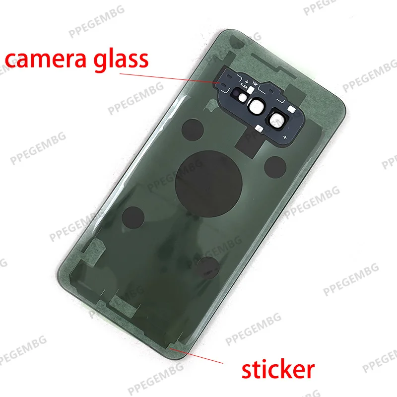 เปลี่ยนกระจกด้านหลังสําหรับ Samsung Galaxy S10e S10 PLUS S10Plus ฝาครอบแบตเตอรี่ด้านหลังแผงประตูกรณีสติกเกอร์เลนส์กล้อง