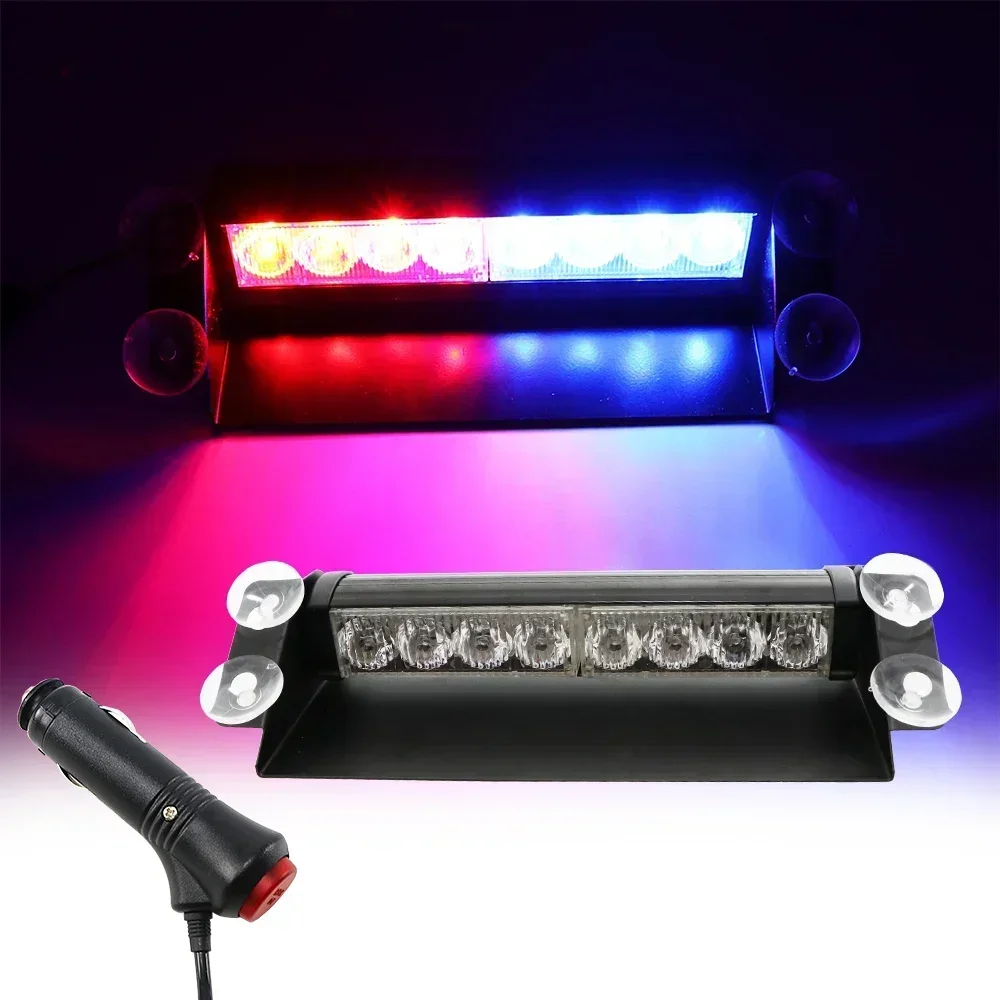 8LED Car Police Lights Strobe Light 12V Emergency Signal Lamp Light Auto Truck Flashing Windshield Flash Warning LightInstrument