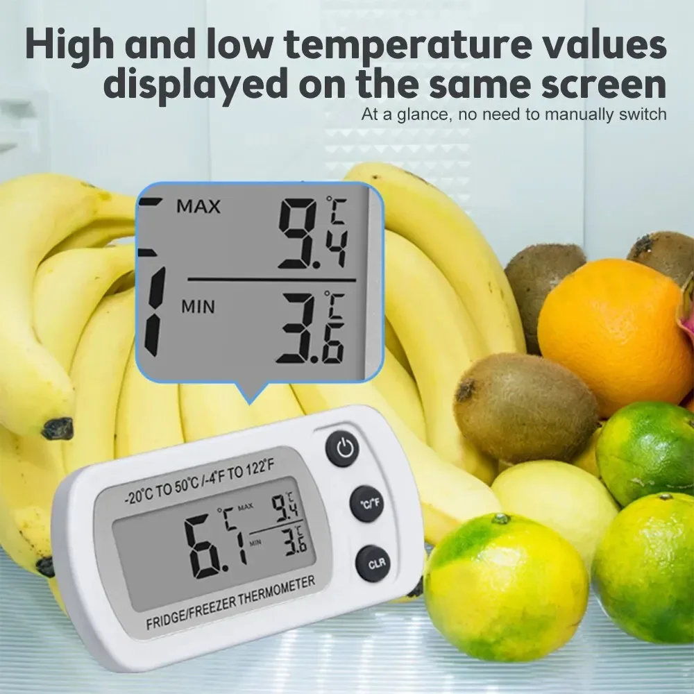Termômetro de geladeira com gancho anti-umidade geladeira freezer elétrico display lcd termômetro digital monitor de temperatura
