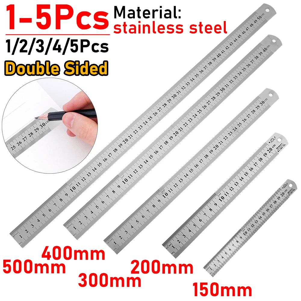 15/20/30/40/50cm Stainless Steel Double Side Straight Ruler Centimeter Scale Ruler Precision Measuring Tool School Supplies