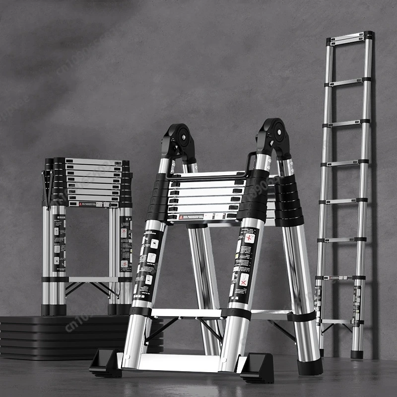Portable Aluminum Telescopic Ladder Foldable Adjustable Height Design Multipurpose Ladder For Home Storage Cleaning Maintenance