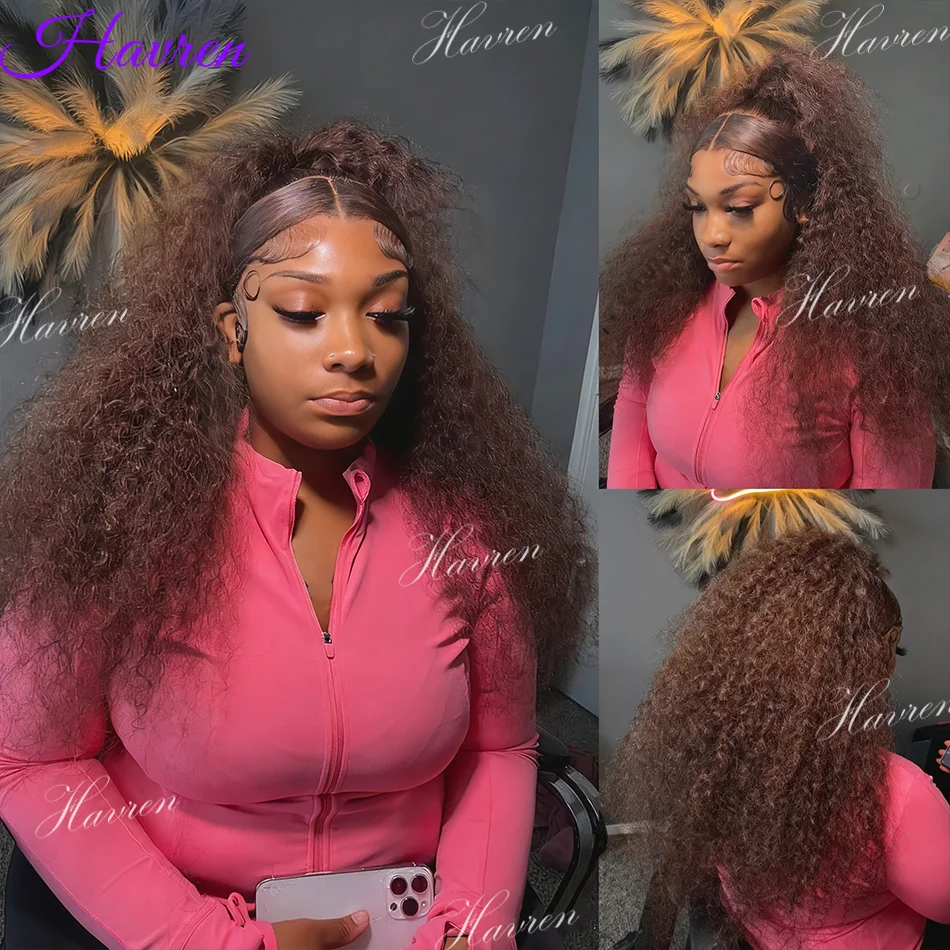 13x4 chocolate marrom encaracolado perucas dianteiras do laço colorido 100% perucas de cabelo humano pré arrancadas onda profunda 13x6 hd laço frontal peruca brasileira