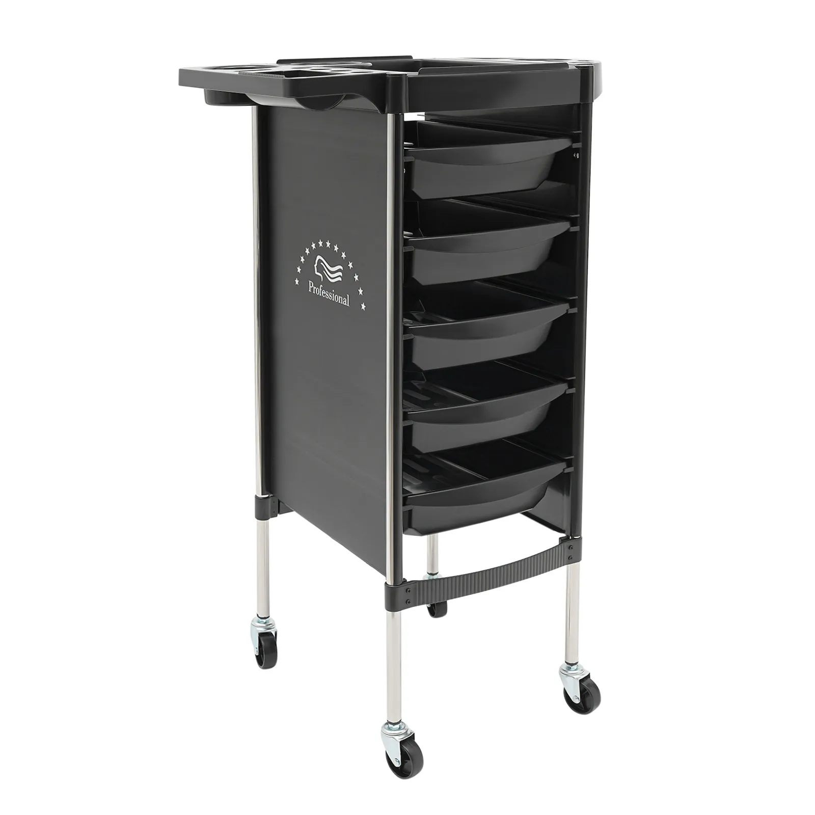 Carrello da parrucchiere multifunzionale a 6 livelli, 4 ruote, scomparti spaziali, struttura in acciaio inossidabile per strumenti da salone