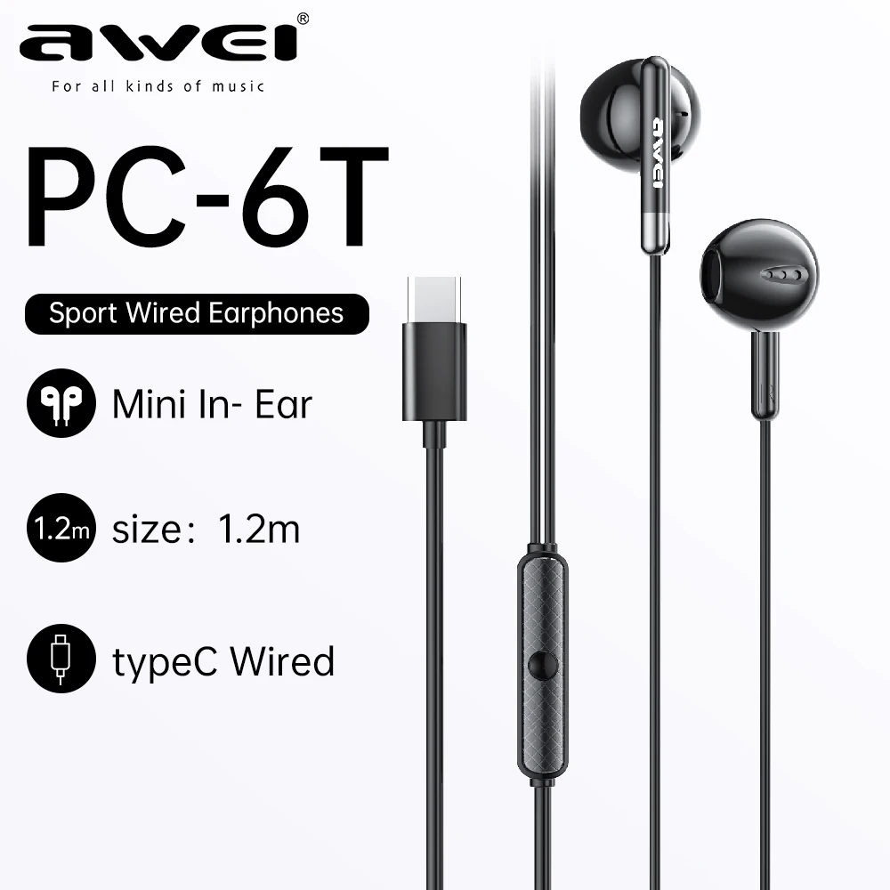 Awei  Wired Headphones In-Ear Headset Wired Earphones With Mic Volume Control Compatible For All Mobile Phones