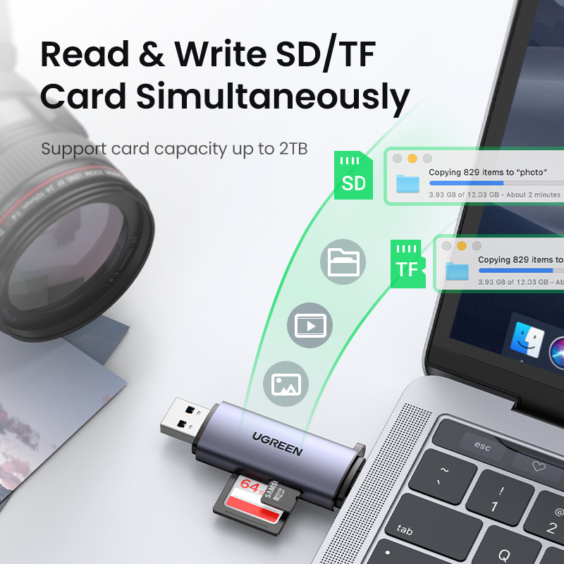 UgreenカードリーダーUSB3.0 & usb cにsd microsd tfサンダーボルト3 pcのラップトップアクセサリースマートメモリカードリーダーsdカードアダプタ
