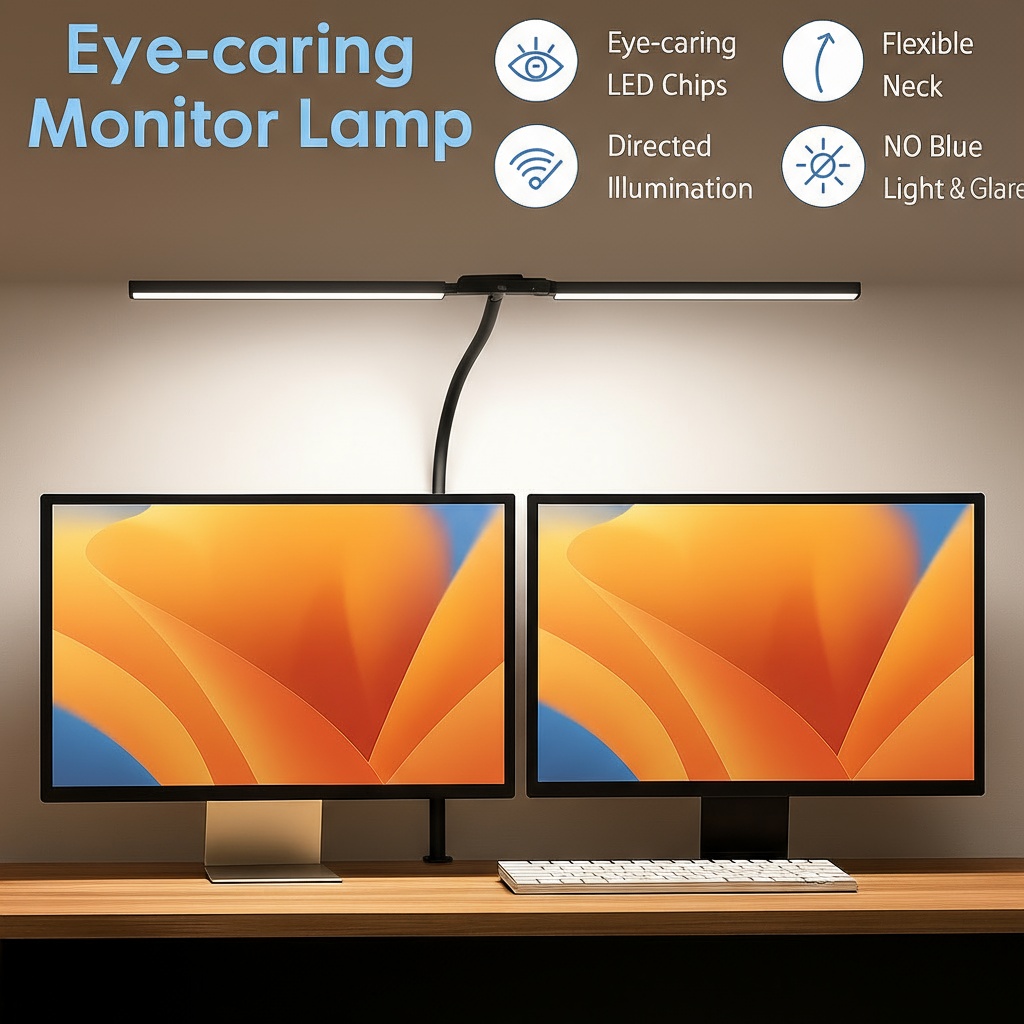 Lámpara LED de escritorio de doble cabezal, luz regulable para Monitor de PC, lámparas de mesa USB, luces de lectura, protección ocular, modo de 3 colores para oficina