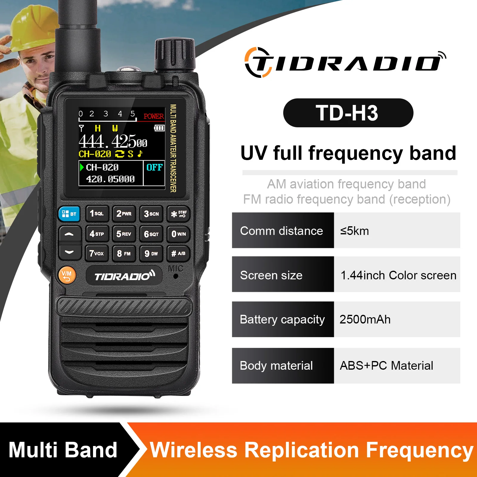 TIDRADIO H3 Walkie Talkie Tweerichtingsradio Telefoon APP Draadloze programmering Dual PTT Air Band Lange afstand radio USB-C Programmering