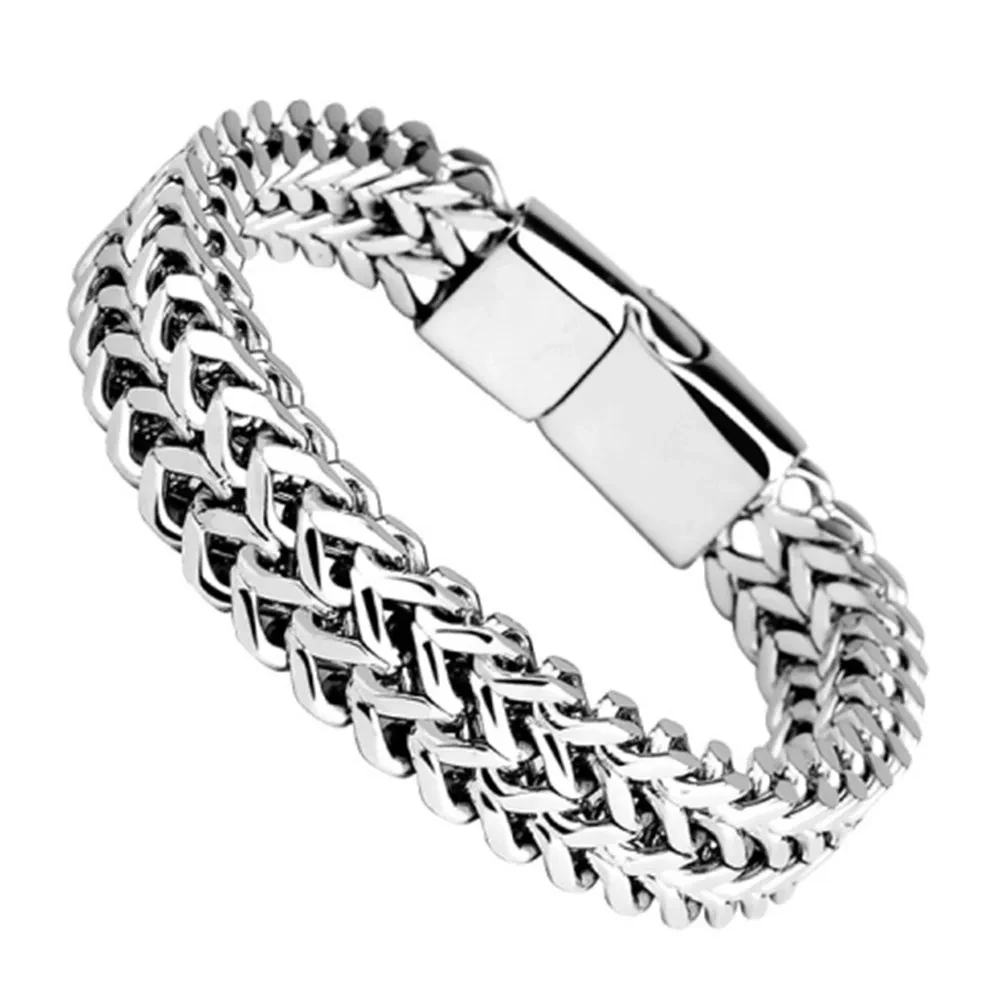 Roestvrij staal gevlochten dubbele rij voor en achter visschaal legering magnetische gesp armband met kiel sieraden nieuw model