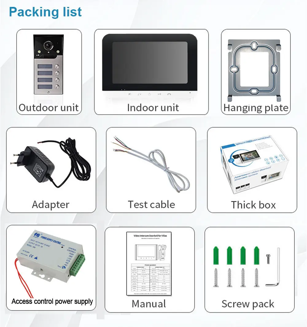 จอภาพ 7 นิ้ว 2/3/4 Apartment/ครอบครัววิดีโอประตูโทรศัพท์ระบบอินเตอร์คอมมุมกว้าง Doorbell กล้องกันน้ํา Access Control
