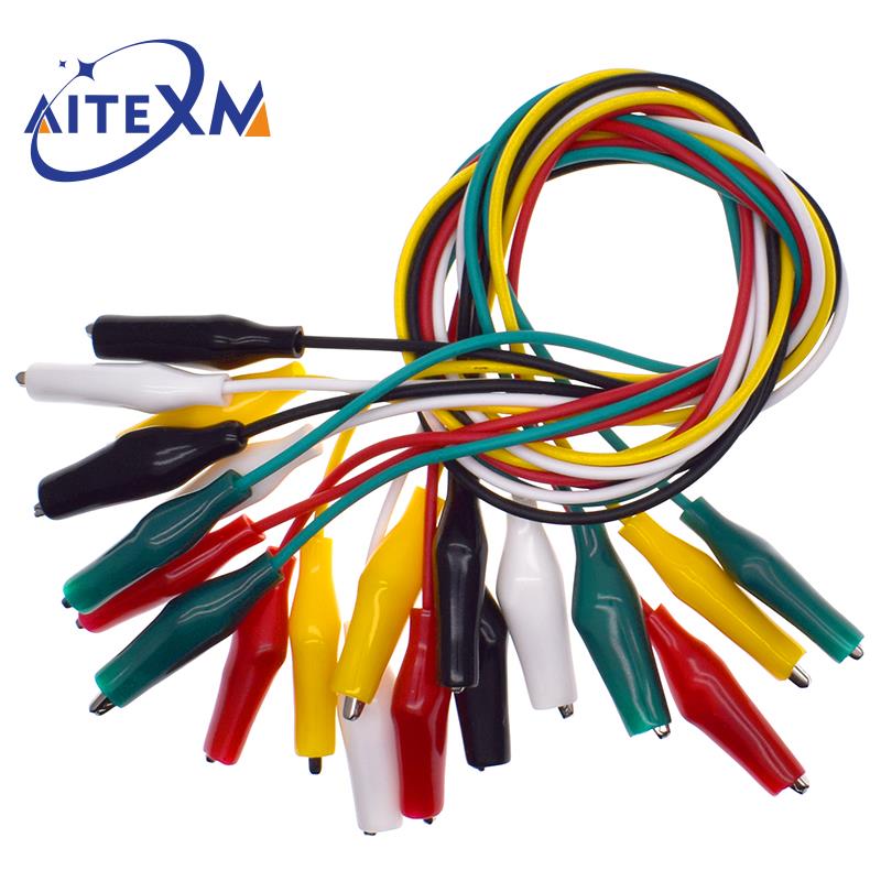 1 Juego de pinzas de cocodrilo, cables de prueba eléctricos DIY, pinzas de cocodrilo de doble punta, Clip de cucaracha, cable de puente de prueba de 46CM