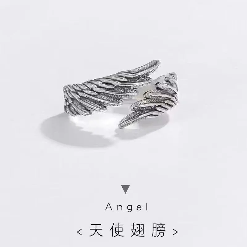 Anello con ali d'angelo e diavolo, design di nicchia di fascia alta con anello di abbinamento per coppia retrò con apertura regolabile