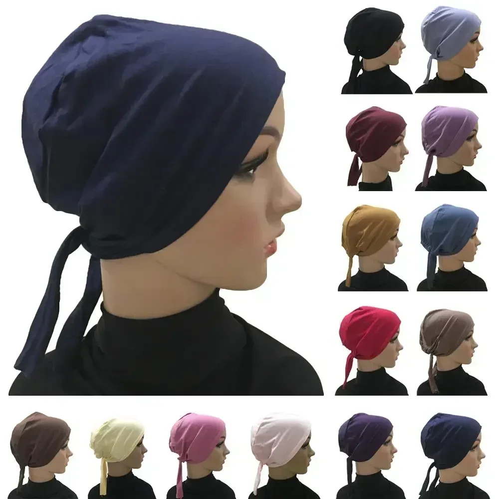 Chapéu interno de algodão hijab, gorro com bandana muçulmano para mulheres, chapéu único para o chapéu, toucas com bandagem