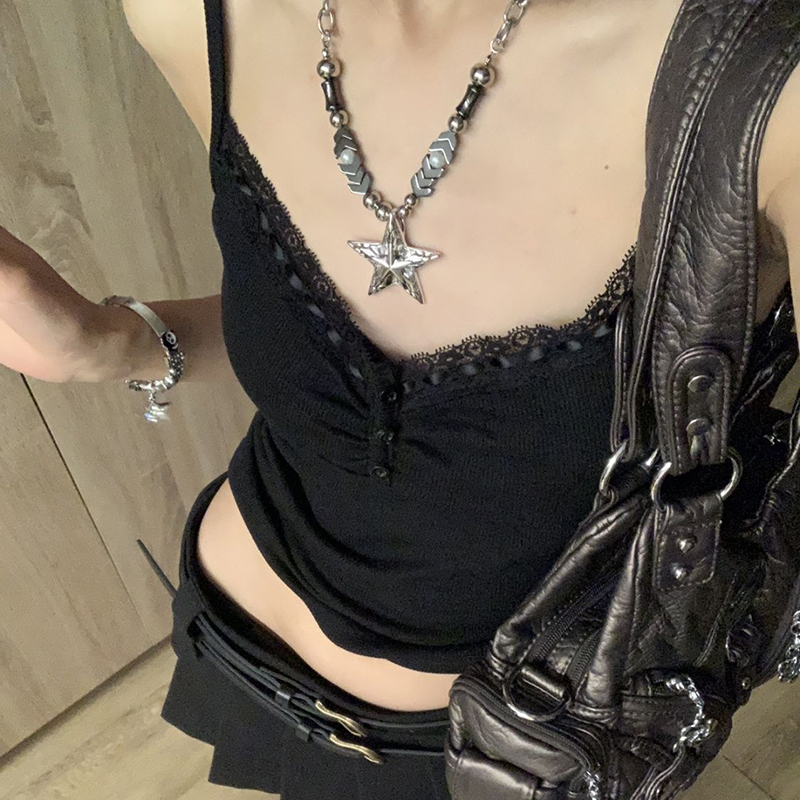 GIDYQ, camisola de encaje de verano para mujer, moda coreana, ropa de calle, Tops cortos sexis, camisetas informales Harajuku para mujer, camisetas sin mangas que combinan con todo, nuevo