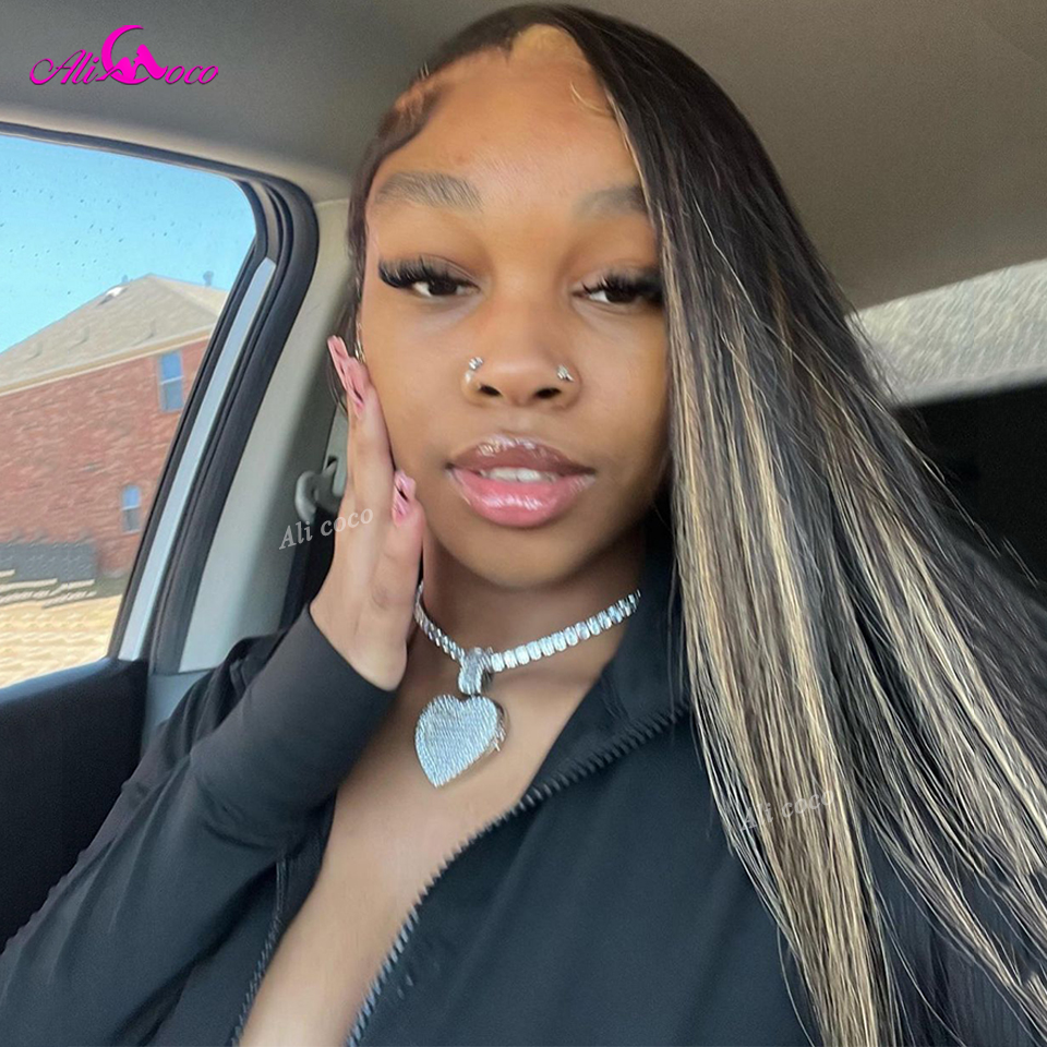 アップグレードアリココ 13 × 4 1​​3 × 6 ハイライトウィッグ人毛ブロンド色のレースフロントウィッグ事前摘み取られたハイライトブロンド人毛ウィッグ