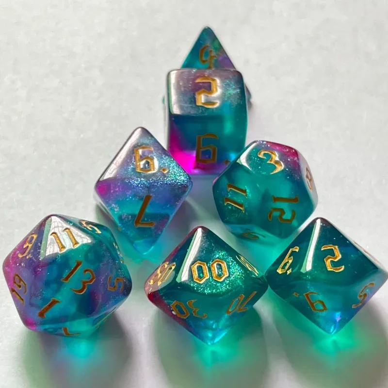 7 Pcs ใหม่คู่สีลูกเต๋า Polyhedral GOLD ตัวอักษรดิจิตอล Dices Kit สําหรับ TRPG RPG D20 D12 D10 D8 D6 D4 ตารางเกมกระดานเกม