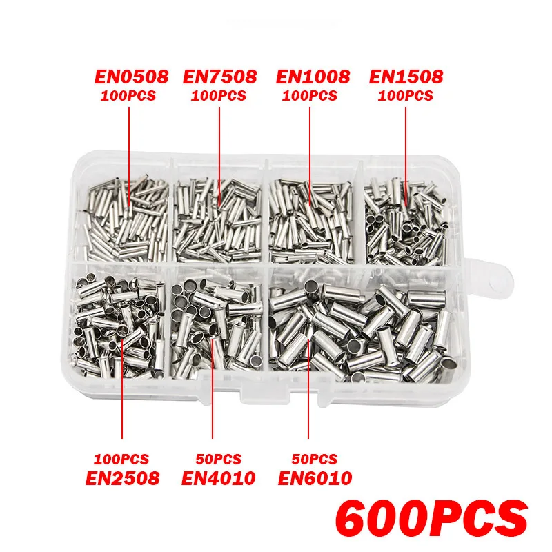 600 Uds. Terminal de engarzado sin aislamiento de cobre recubierto de estaño 0,5 mm2-6,0 mm2 casquillos de cordón extremo del Cable conector de Cable eléctrico