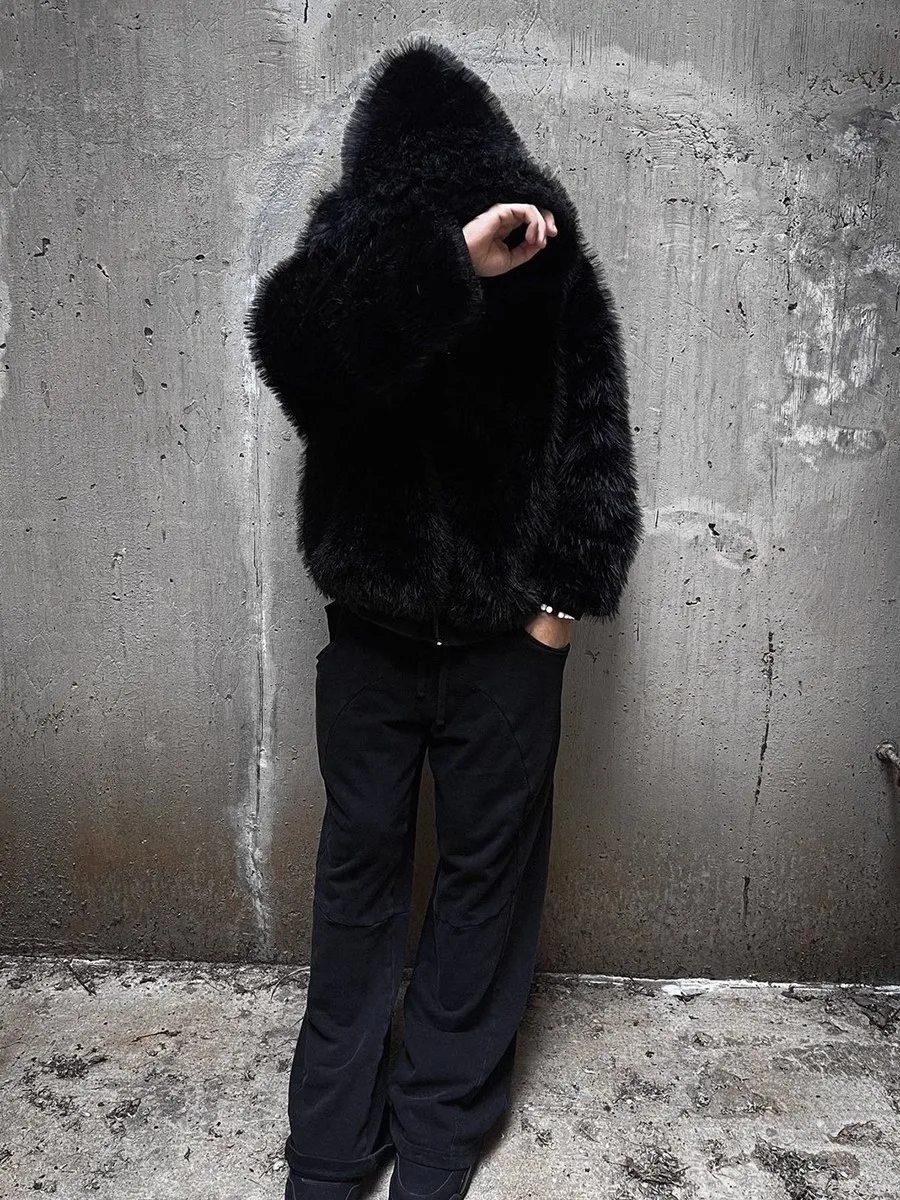 Mauroicardi outono inverno oversized engrossado quente preto reversível pele do falso parka casaco masculino com capuz zíper jaqueta macia 2025