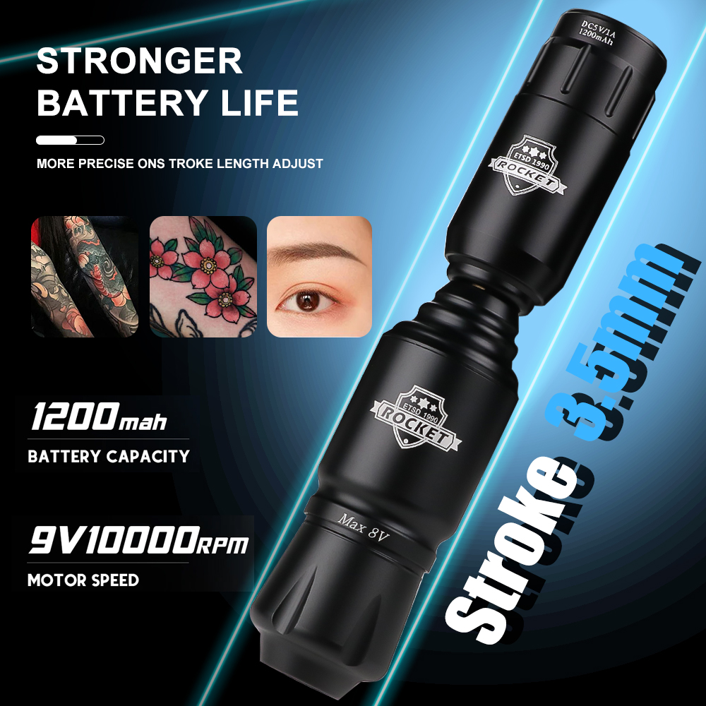 ไร้สาย Tattoo Kit Complete Mini Rocket เครื่องแบตเตอรี่ 20 ชิ้นเข็มสัก Power Rotary Tattoo ปากกาแต่งหน้าถาวร Tattoo Kit