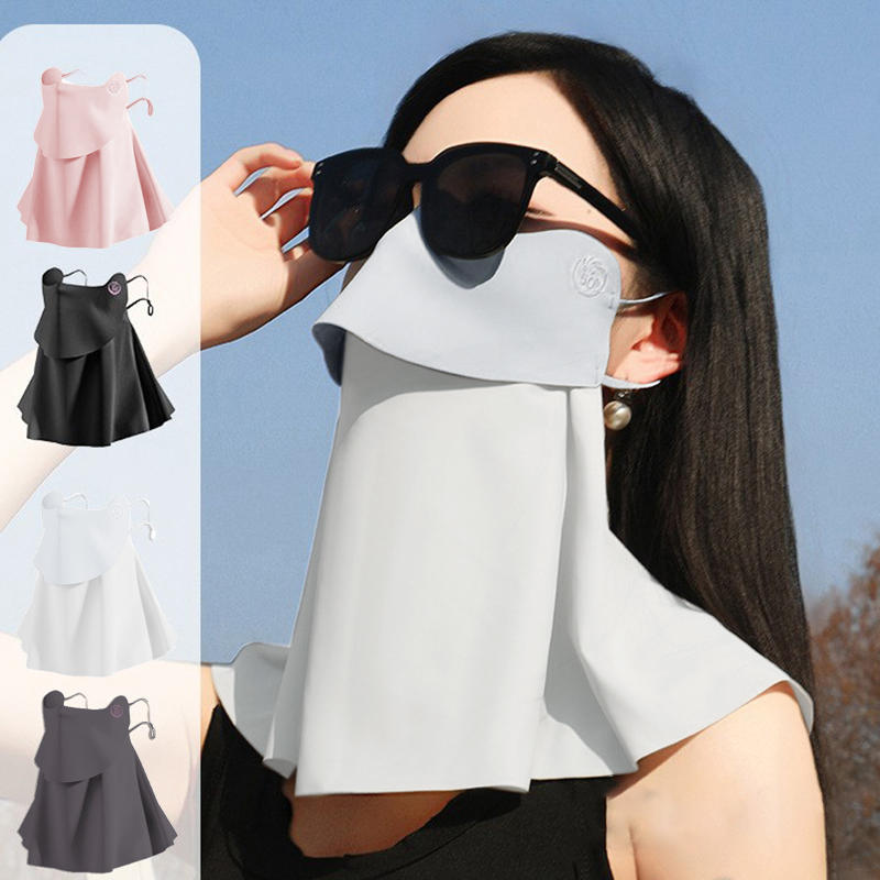 Nieuw 3D Ice Silk UPF50+ UV-bescherming gezichtsmasker voor dames zomer buiten fietsen wandelen 360° °   Gezicht Hals Cover Coole bivakmuts sjaal