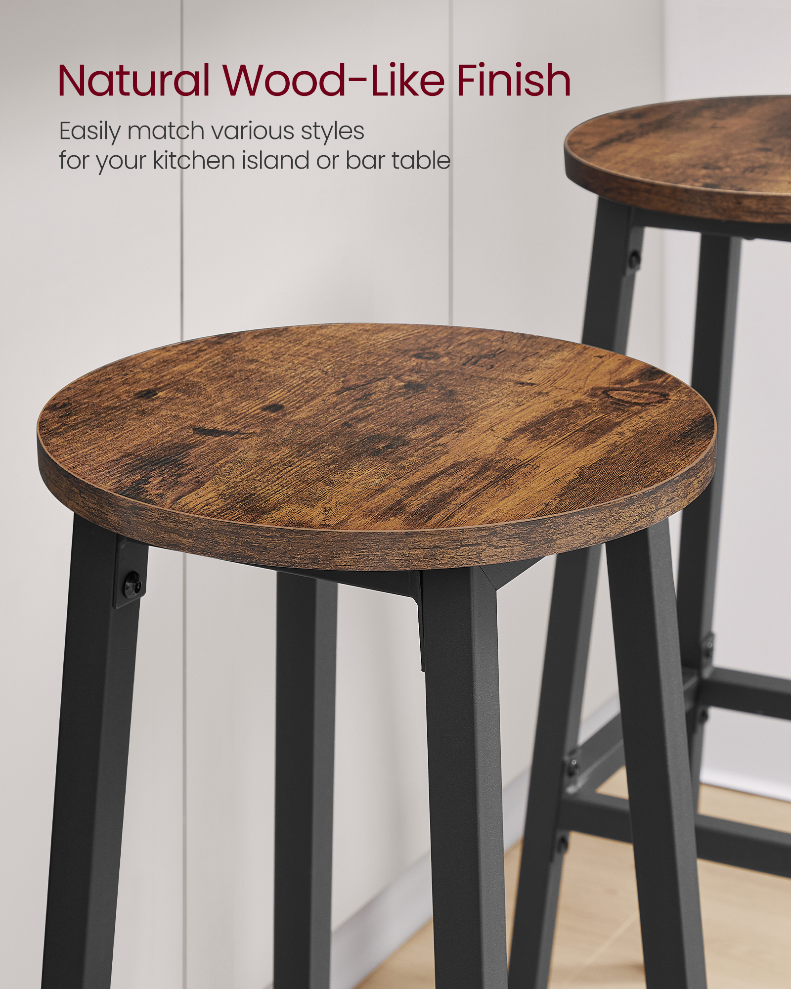 VASAGLE Bar Stool, Set of 2, Kitchen Chair