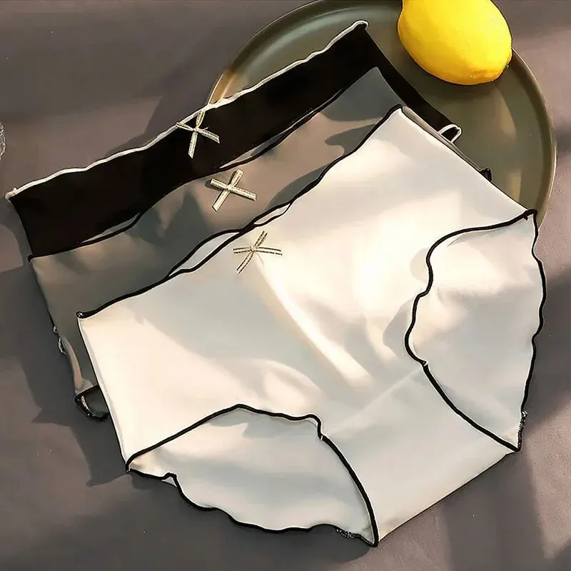 3 unidades/pacote roupa interior triangular sem costura de seda gelo antibacteriana feminina com cintura baixa e estilo europeu-americano