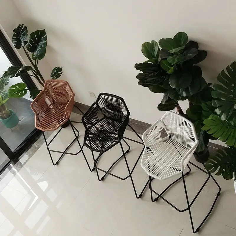 Cadeiras de bar de recepção de rattan tecido nórdico ergonômico ilha esperando cadeiras altas balcão de jardim adultos sillas de bar móveis para casa