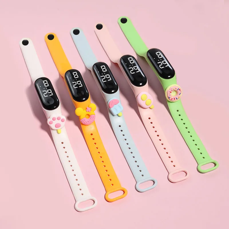 Moda dos desenhos animados crianças relógios para meninas pulseira eletrônica esportes toque led animais flores crianças relógio feminino à prova dwaterproof água