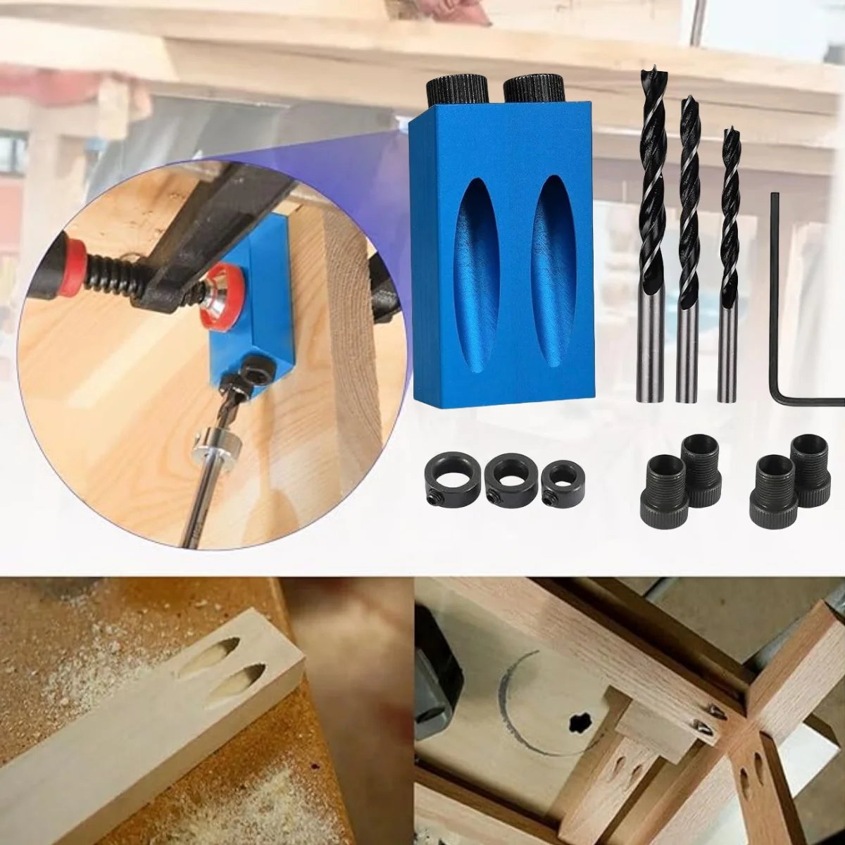 Plantilla de tornillo con agujero de bolsillo de 15 grados, Kit de carpintería, herramienta localizadora de posicionador, guías de carpintería de madera, herramienta de ángulo de junta