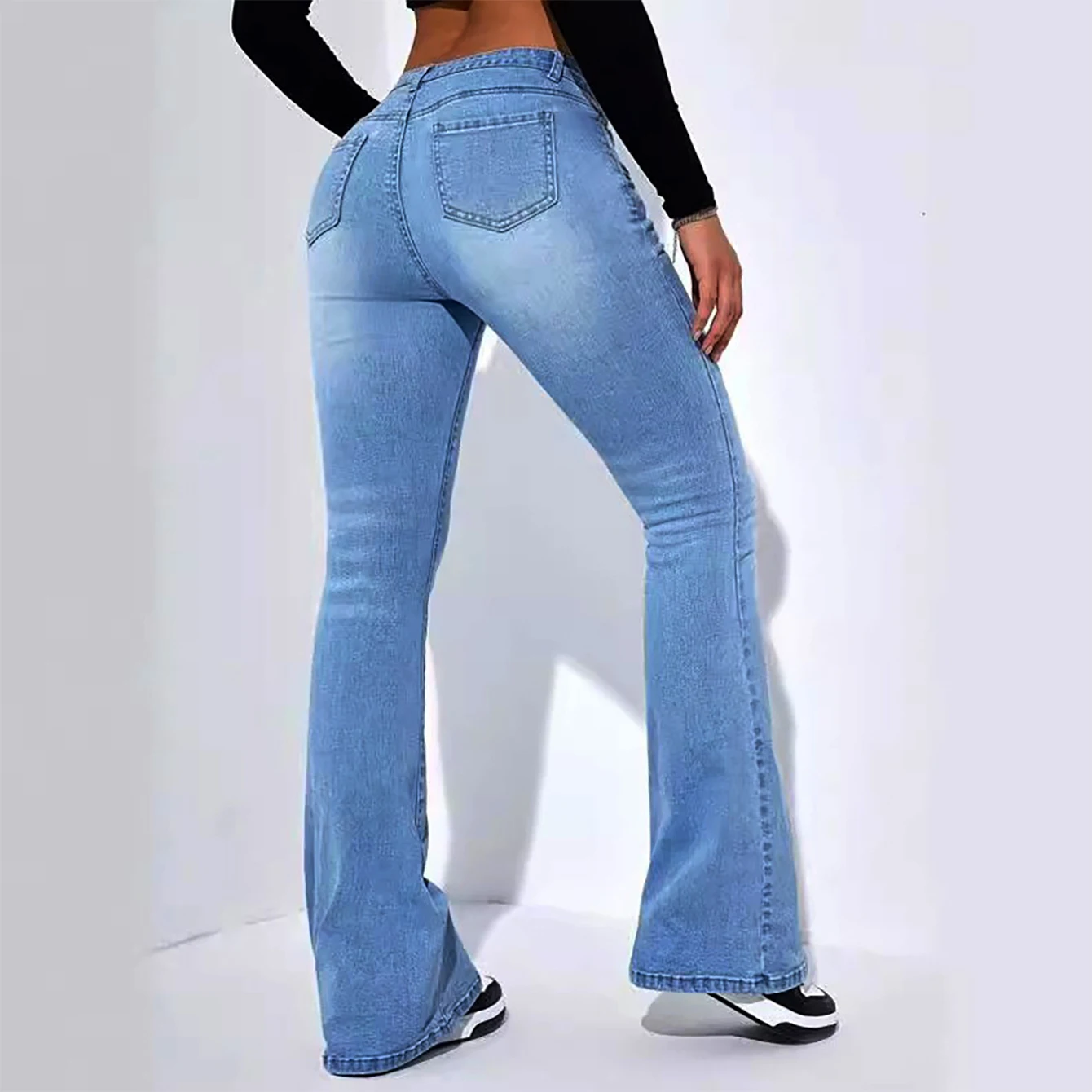 Damesjeans hoge taille stretch comfortabele uitlopende broek Denim broek