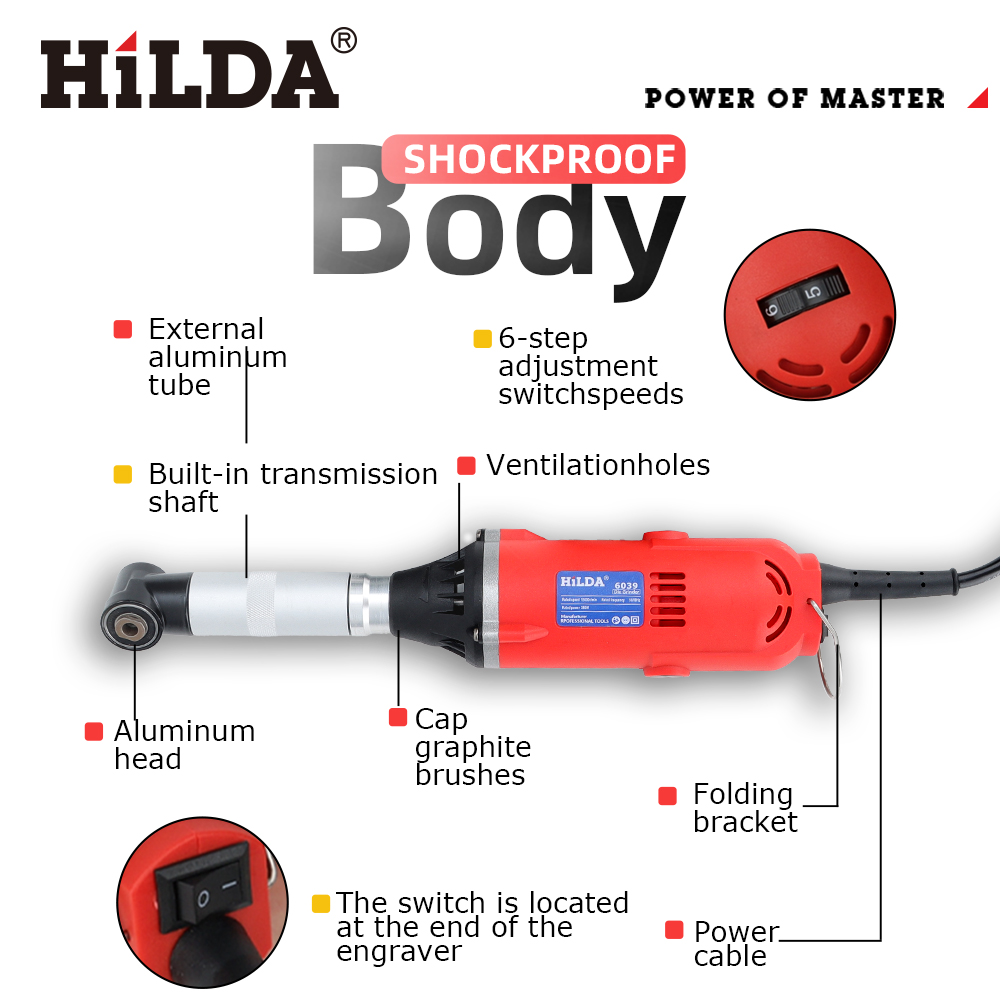 HILDA Ceramic Tile Beauty Sewing Tool 380W Electric Straight Grinder 6 Variable Speeds Cleaning Machine Grinder Sander Polisher